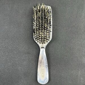 Vtg Jeris Professional Barber's Hair Brush Metal Chrome‎ Boat Bristle